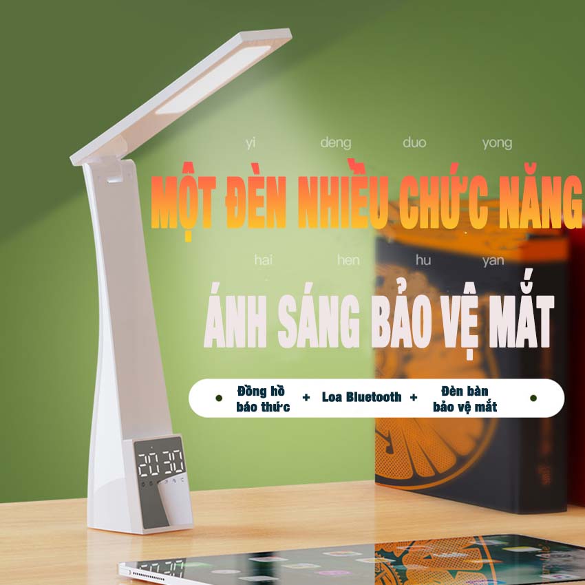 Loa Bluetooth đèn bàn chống cận thị kèm đồng hồ điện tử thông minh T1 LeerFei LF12, loa kết hợp nhiều chức năng, âm thanh hay dành cho bé học tập giải trí