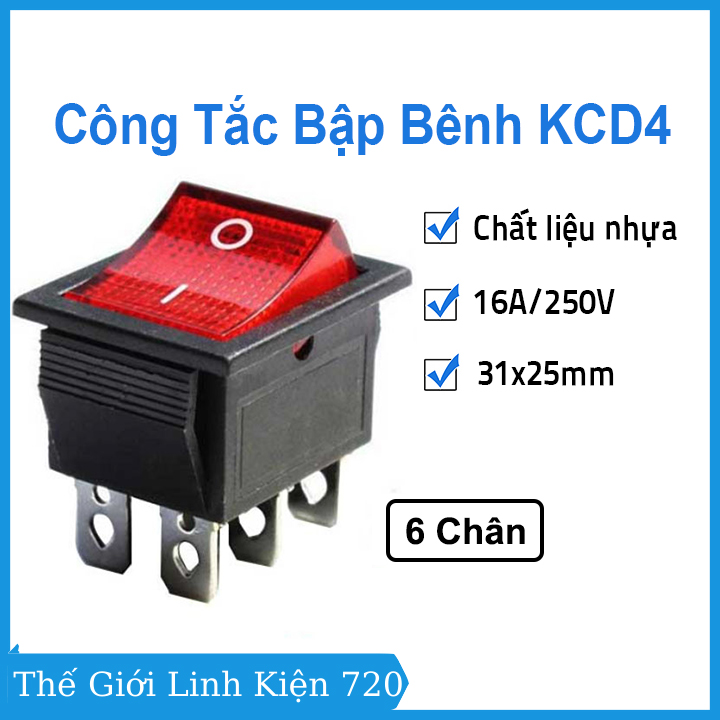 Công tắc bập bênh 6 chân kcd4 16a/250v 6pin 31x25mm