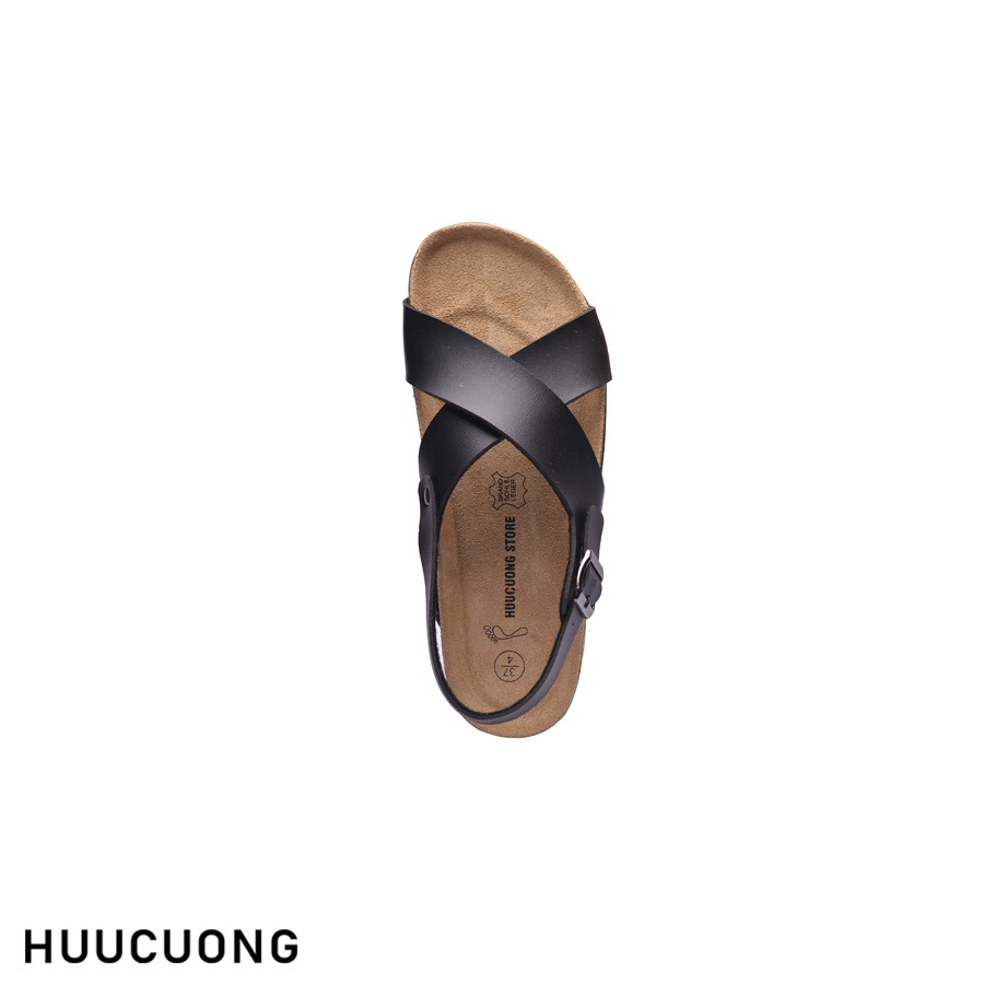 Sandal unisex quai chéo đen đế trấu
