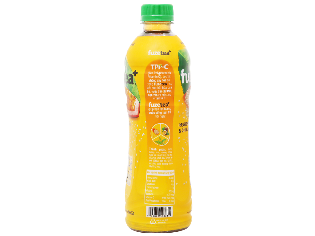 6 chai trà chanh dây và hạt chia Fuze Tea 450ml