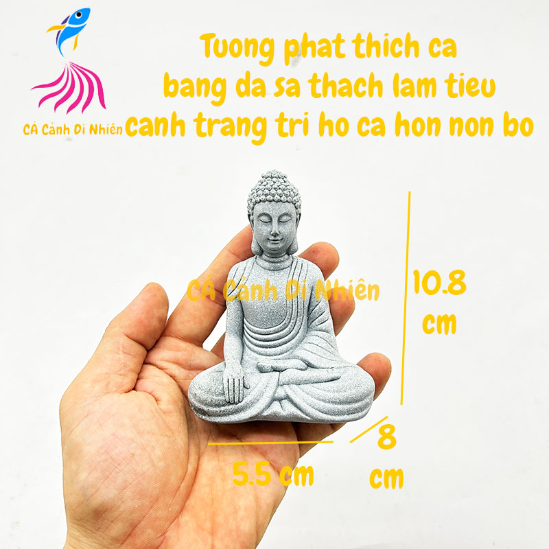 Tượng phật thích ca bằng đá sa thạch làm tiểu cảnh trang trí hồ bể cá, hòn non bộ