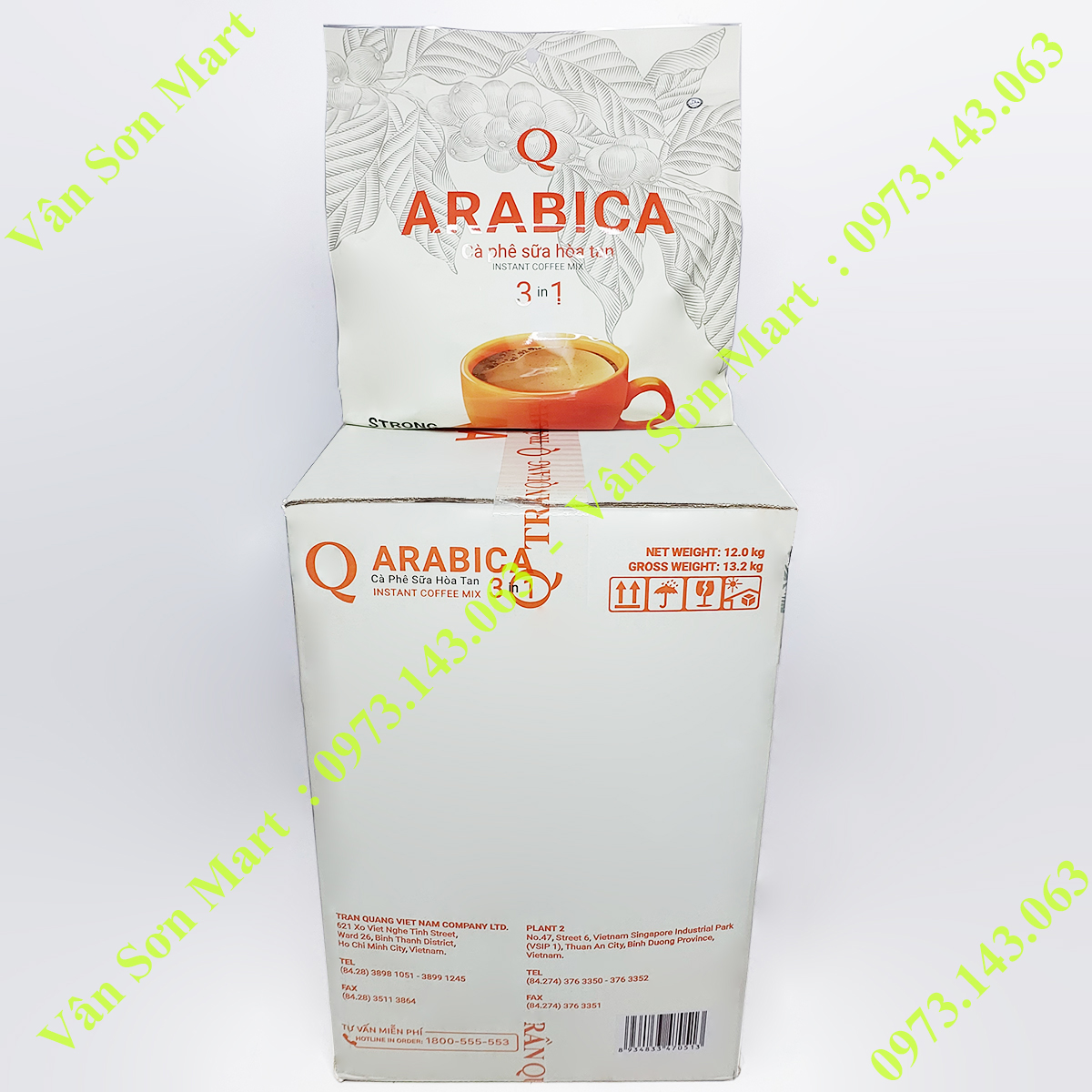 Cà phê sữa Arabica Trần Quang bịch lớn 1.2Kg (60 gói dài x 20g)