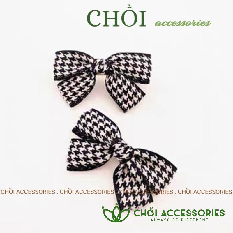 Cặp tóc nơ caro, kẹp tóc nữ tính phối hạt trai nhân tạo phong cách tiểu thư Y141