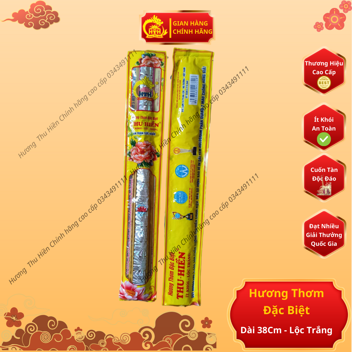 Nhang Thơm Đặc Biệt Cuộn Tàn Trắng, Combo 5 Thẻ Hương Thơm Đặc Biệt Thu Hiền Chính Hãng Ít Khói 38cm