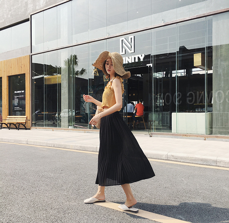 Chân váy voan xếp ly dáng dài