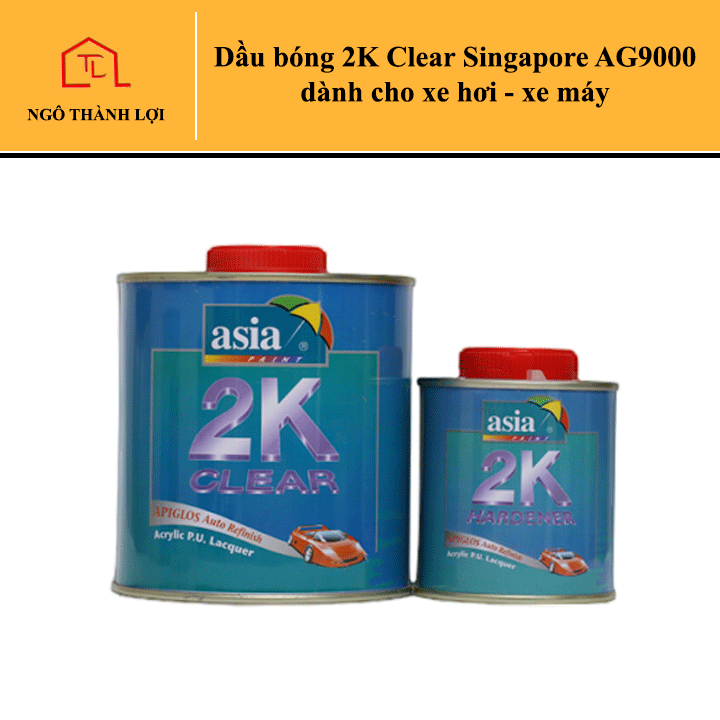 Dầu bóng 2K Clear Singapore AG9000 (1 Cứng + 1 bóng), sơn bóng xe máy, oto, dầu bóng 2K chất lượng cao