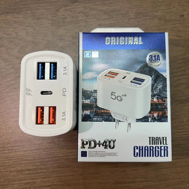 Củ Sạc 4 cổng USB + 1 PD Sạc Nhanh Cho iPhone Samsung Xiaomi