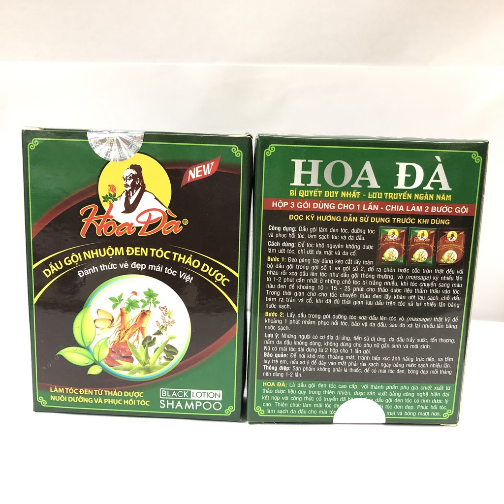 Dầu gội thảo dược đen tóc hoa đà (hộp 3 gói)