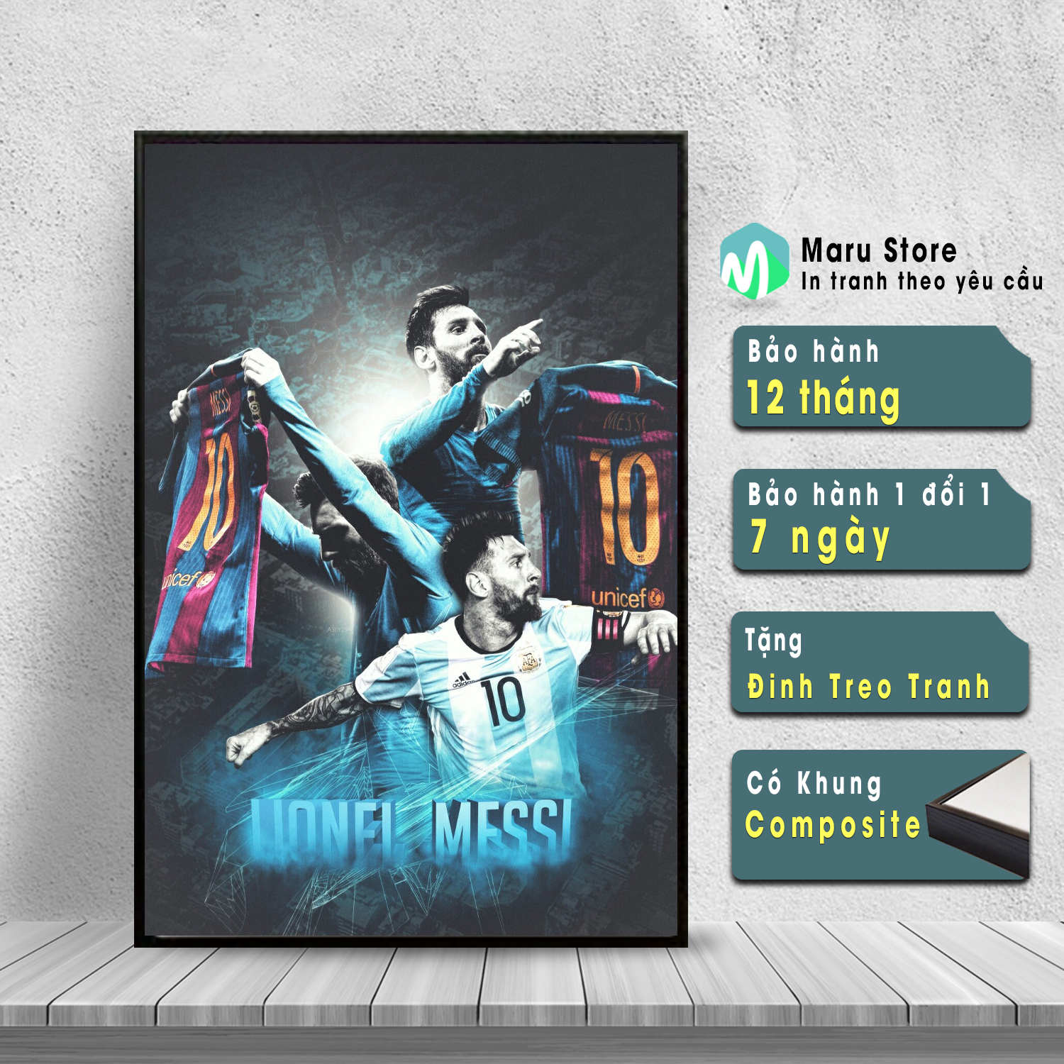 Tranh Messi Barcelona Tranh Canvas Cầu Thủ Bóng Đá Treo Tường Có Khung