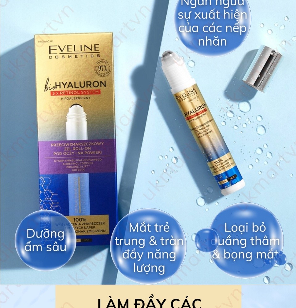 Lăn Mắt Eveline Bio Hyaluron 3x Retinol