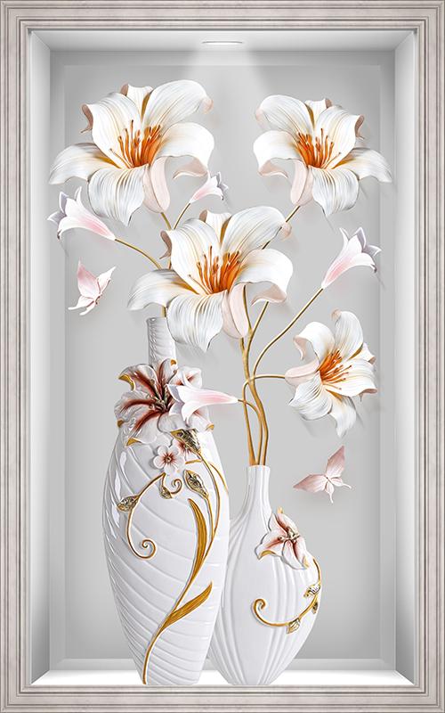 Tranh dán tường 3D VTC Bình hoa Lily LoHoaDon_032 KS 60 x 90 cm