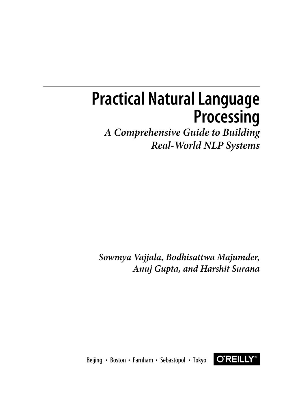 sách Practical Natural Language Processing A Comprehensive Guide to Building Real-World NLP Systems
