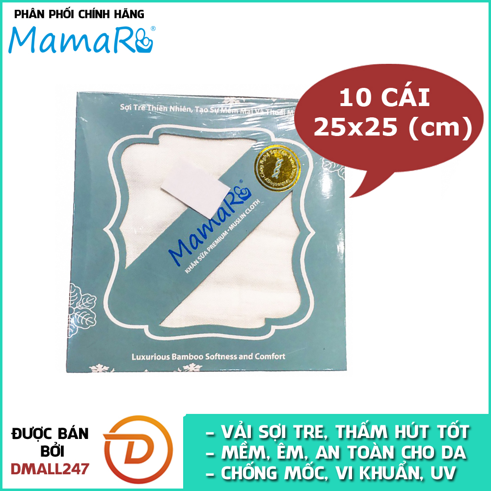 Bộ 10 cái khăn sữa vải sợi tre cho bé 25x25 Mamaru MA-KS25X25 - Diệt khuẩn