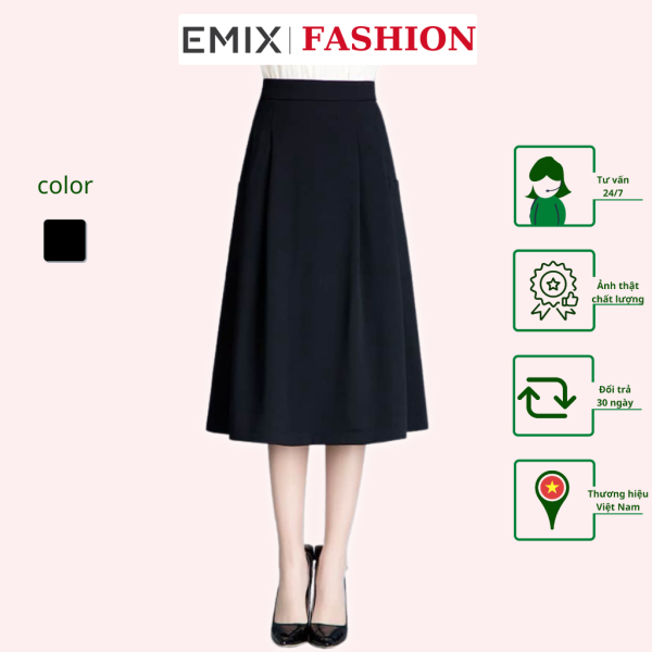 Nơi bán Chân váy midi công sở 921 EMIX (màu đen), dáng dài, ulzzang, cạp cao, khóa sau, hai túi, vải tuytxi mềm nhẹ