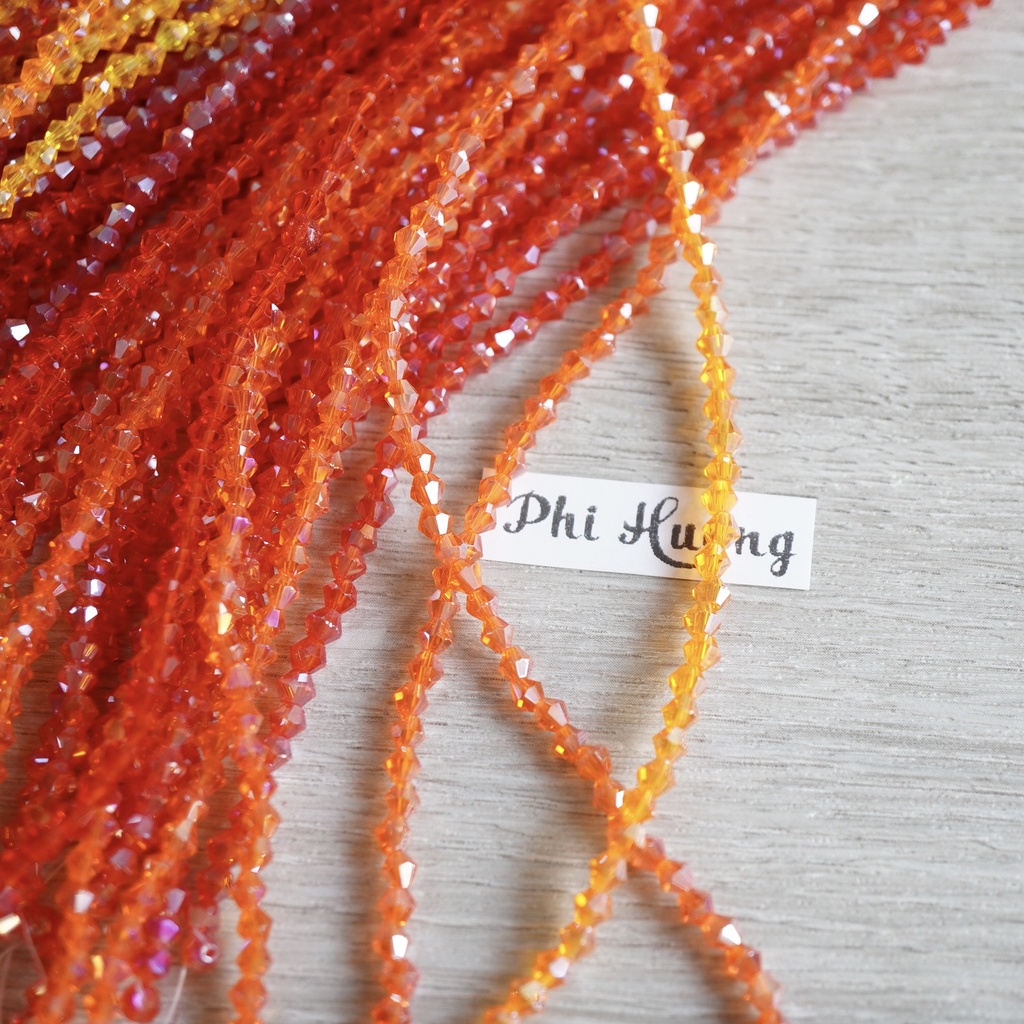 1 dây (khoảng 110 ~ 120 hạt) pha lê nón 3mm đủ màu đính kết quần áo