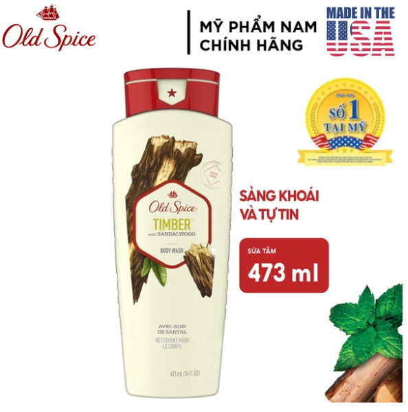 [USA] Sữa tắm nam Gel Old Spice Timber With Sandalwood 473ml hương gỗ + Vanilla - Mỹ nhập khẩu