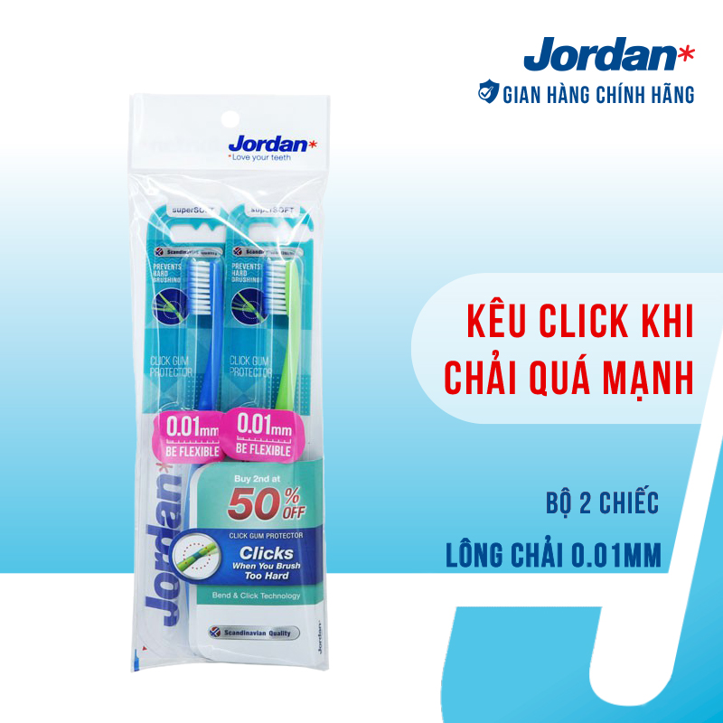 Bộ 2 bàn chải đánh răng Jordan Click Gum Protector