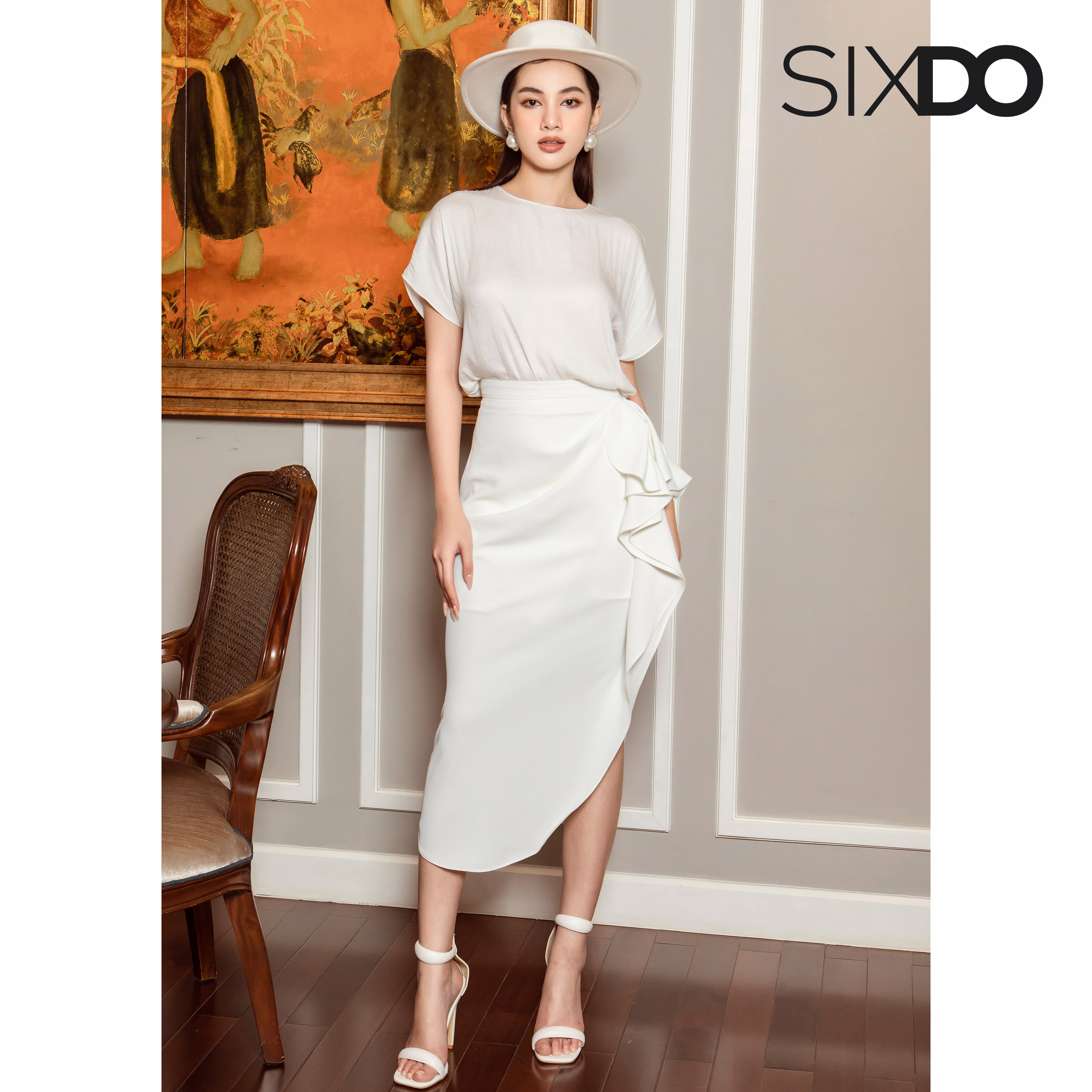 Áo lụa nữ cổ tròn Limited thời trang SIXDO (Silk Top In White Limited Collection)