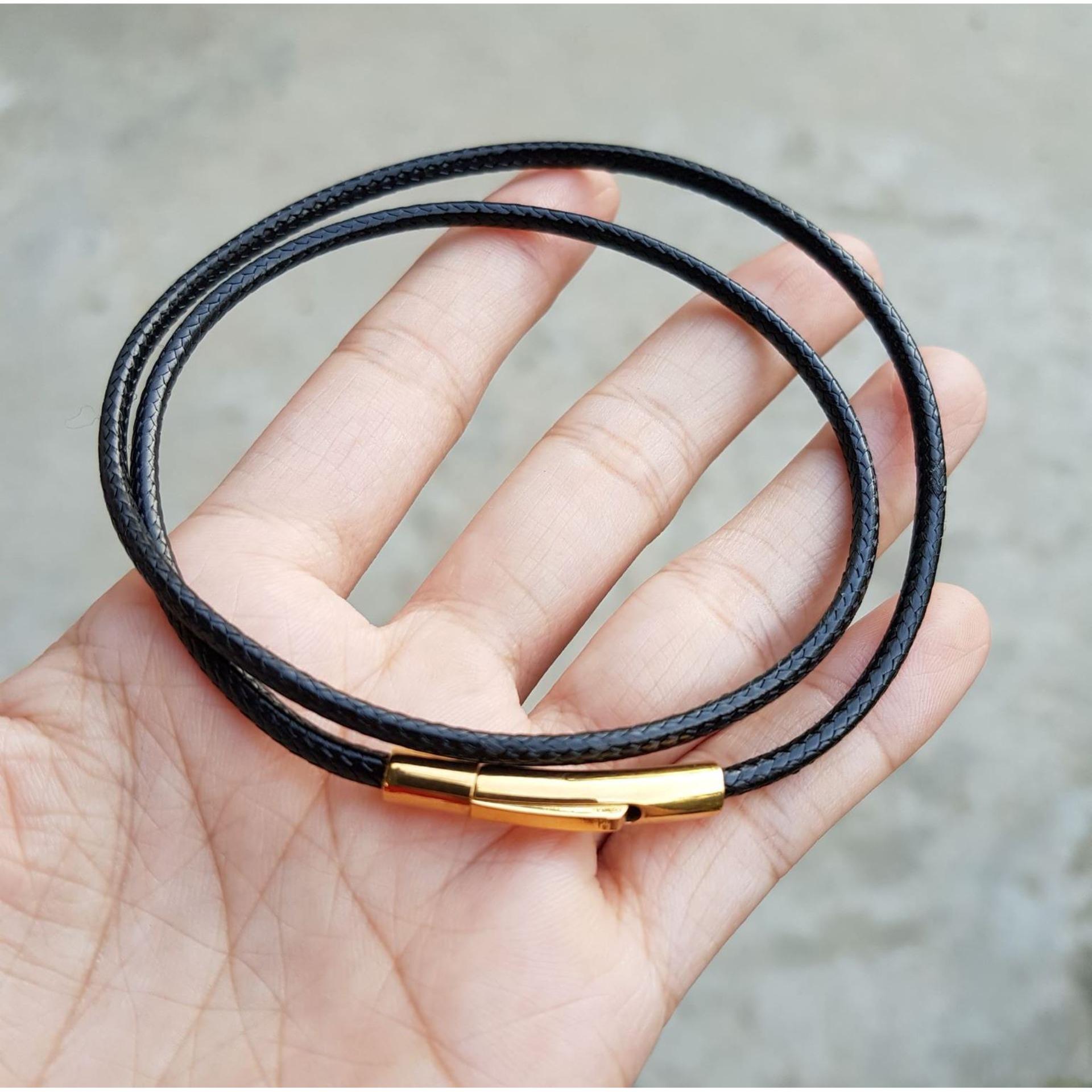 Dây da đeo cổ khóa vàng không rỉ, không đen