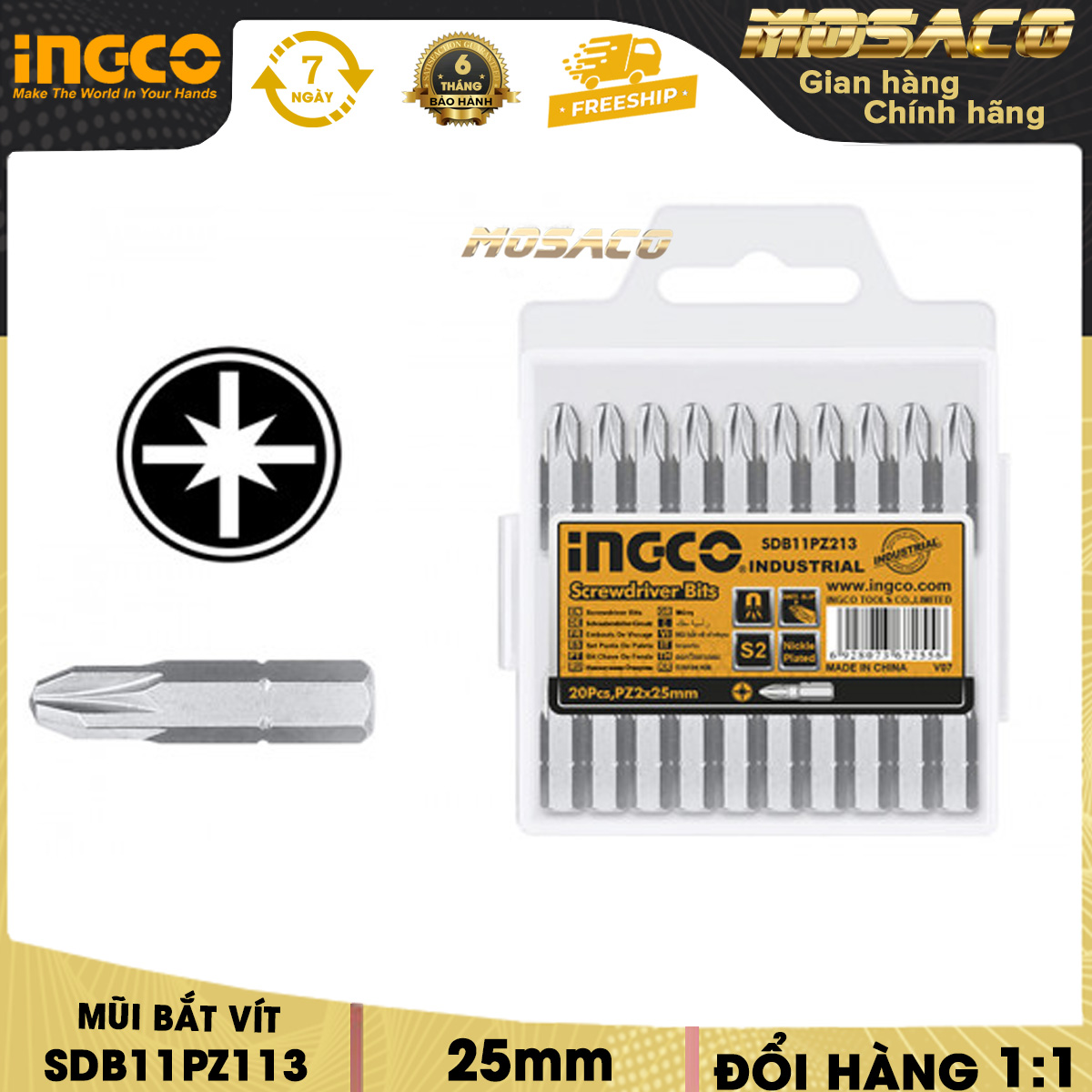 Nose screw ingco SDB11PZ113 nickel plating. Nose screw multi-purpose PZ1,25mm 20 piece 1 set material steel industrial S2 life carefully packed warranty 6 months for convenient and easy to use-mosaco
