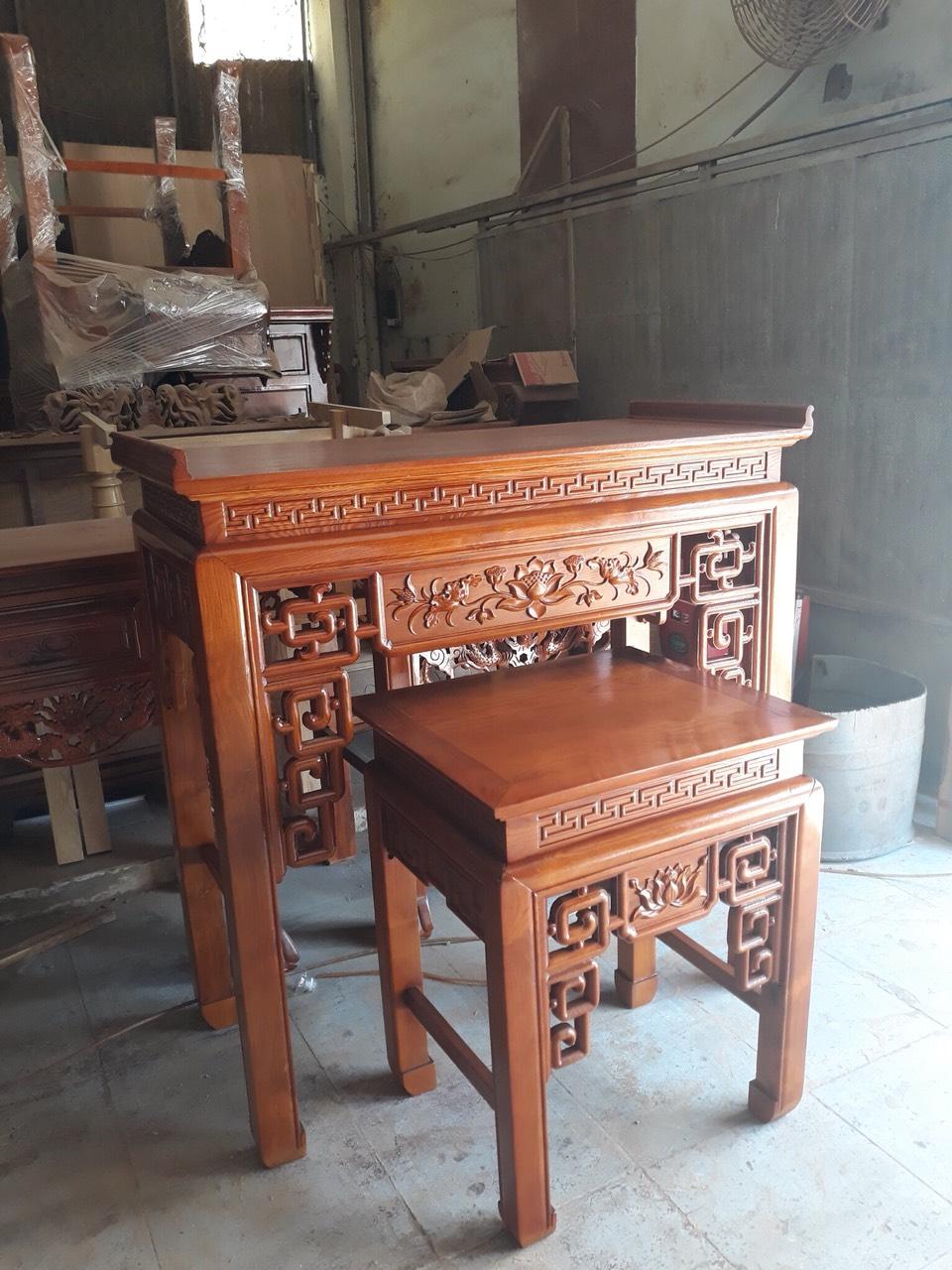 [HCM]Bộ tủ thờ gỗ sồi mẫu triện sen MS10.0
