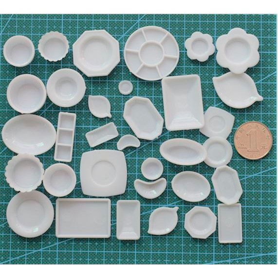 Set 33 Món Chén Dĩa Mini Tỉ Lệ 1:12 Trang Trí Mô Hình