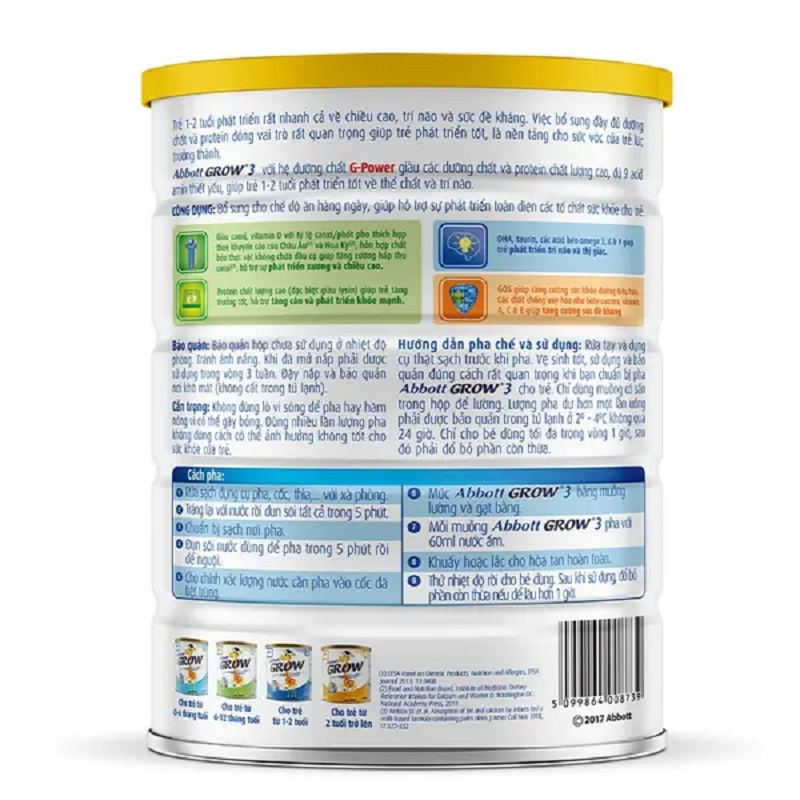 Sữa bột Abbott Grow 3 900g (1-2 tuổi) Yokids Plaza