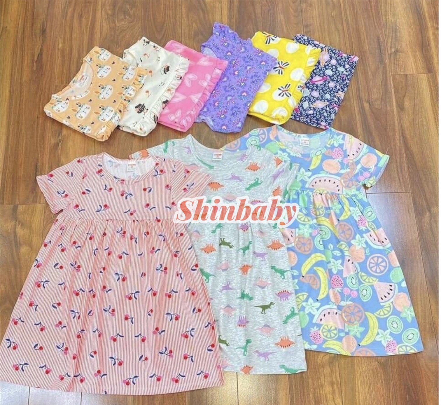 Set 5 váy đầm cộc tay cotton xuất xịn nhiều họa tiết dễ thương mềm mát mùa hè cho bé gái