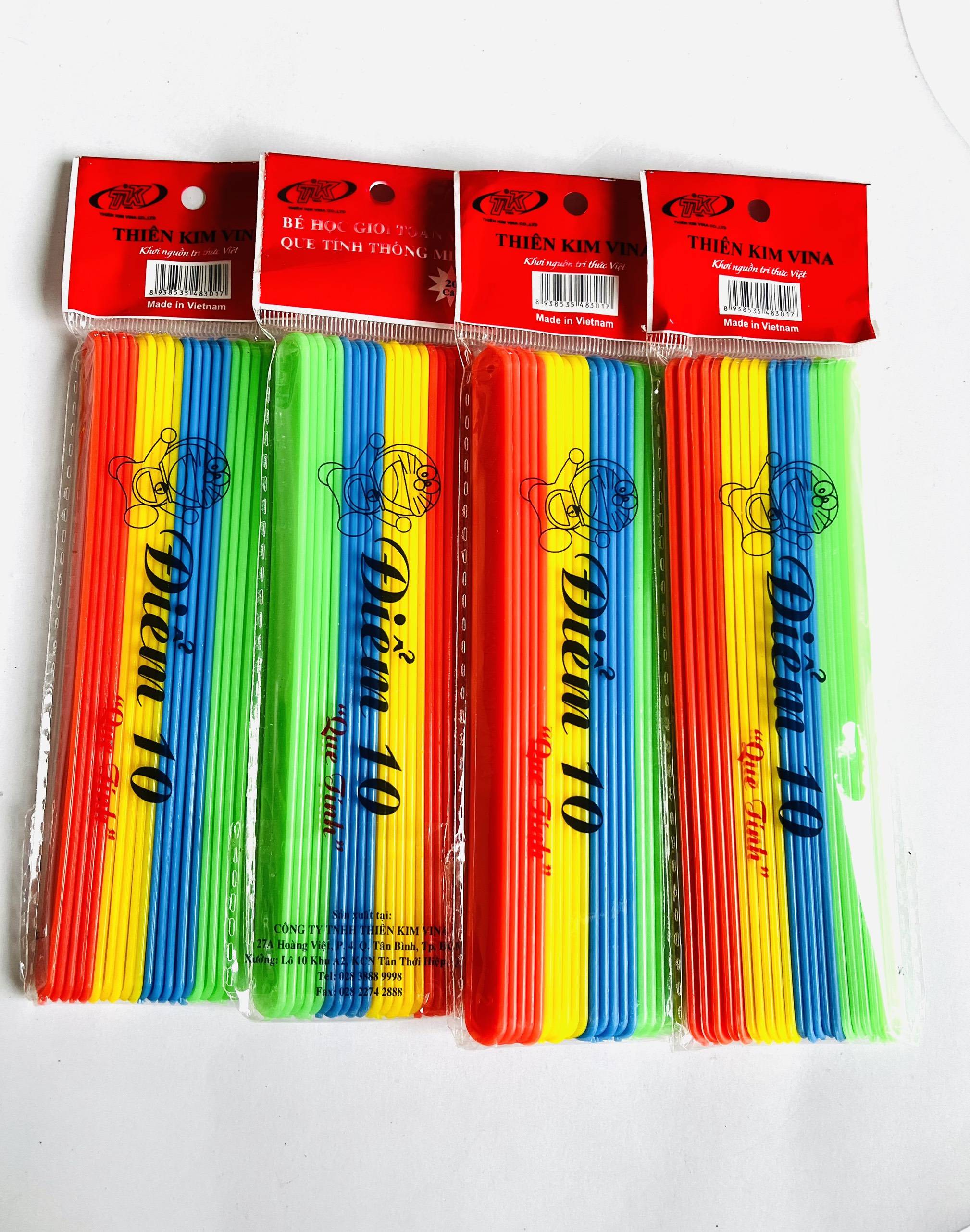 (combo 2 bịch) Que tính đếm số Điểm 10 dành cho các bé tập đếm (loại dẹp, bộ 20 cây 4 màu)