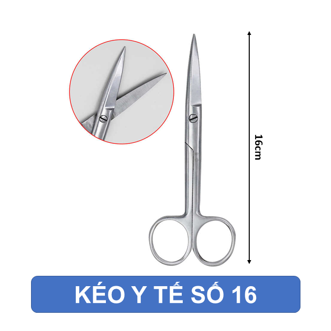 Kéo y tế Pakistan kích thước 16cm thẳng 2 đầu nhọn