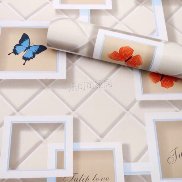 10 m giấy dán tường bướm ô vuông 3D keo sẵn khổ 45cm