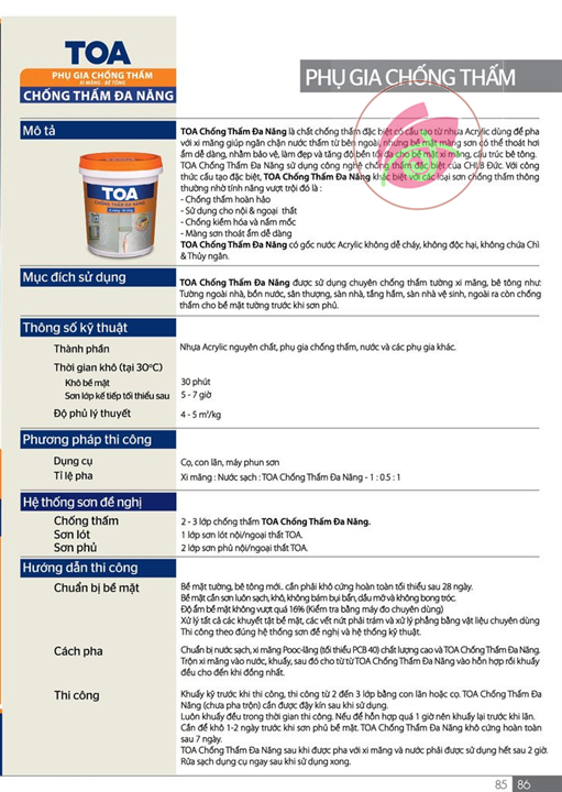 Chất sơn chống thấm đa năng Toa xi măng- bê tông (1kg, 4kg và 20kg)