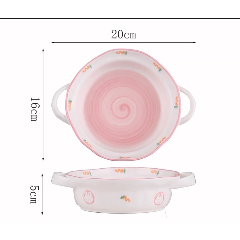 Sẵn Bộ chén bát đĩa sứ thỏ hồng cà rốt dễ thương, chén bát màu hồng ăn dặm, bát đĩa decor, bát ăn cơm
