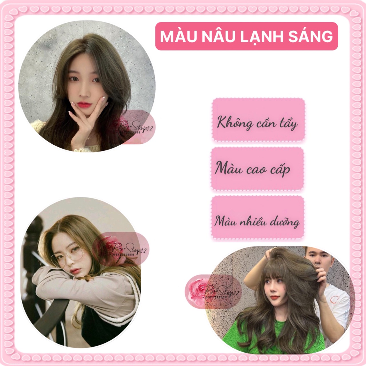 Combo Thuốc Nhuộm Tóc Màu NÂU NÂU RÊU SÁNG Không Tẩy