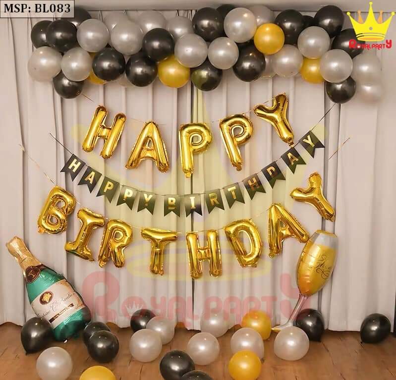 set bóng trang trí sinh nhật happy birrthday +ly  champain+50 bóng nhũ