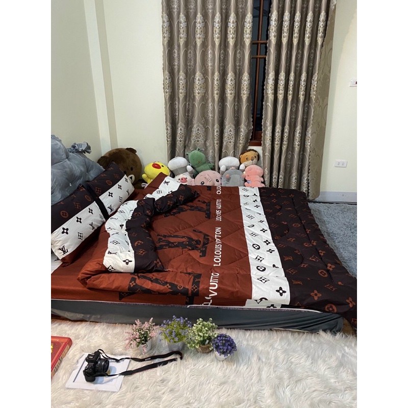 Trọn Bộ Chăn Ga Gối Chần Phao 5 Món LV