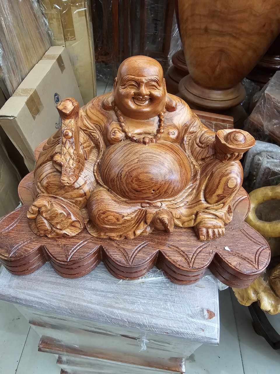 Maitreya Buddha Statue Made of Incense Wood with a 30cm Horizontal Base.