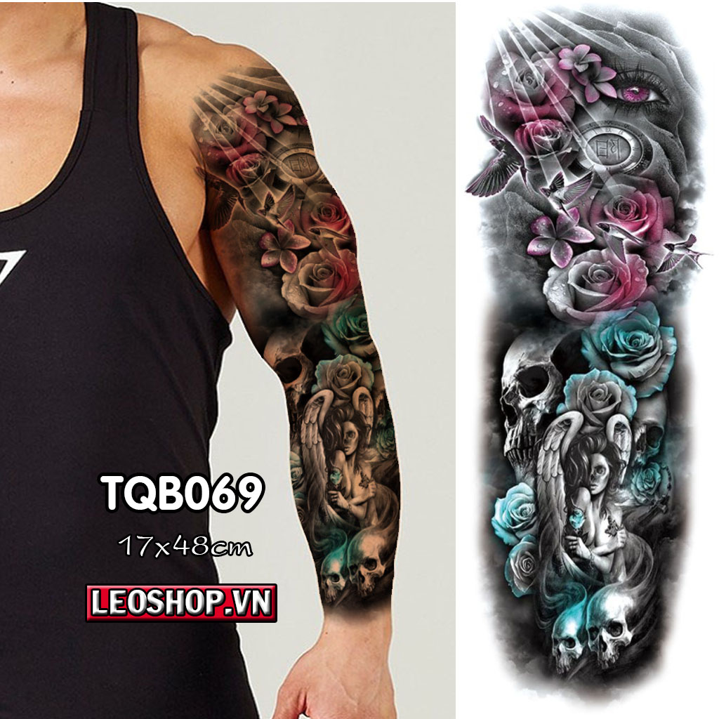 Hình Xăm Dán Kín Tay Thiên Thần, Chiến Binh Phong Cách Âu (17x48cm)