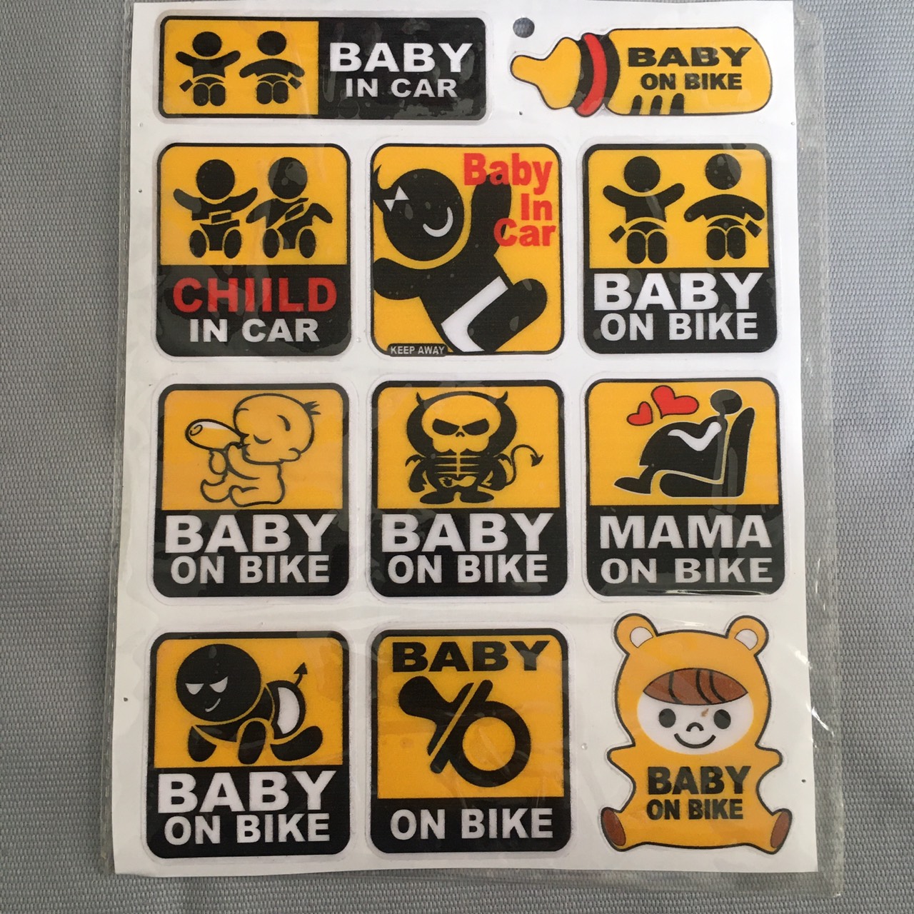 [BABY IN CAR] Trọn bộ tem HOẠT HÌNH CẢNH BÁO BABY IN CAR PHŨ KEO nhiều STICKER dán các loại xe máy