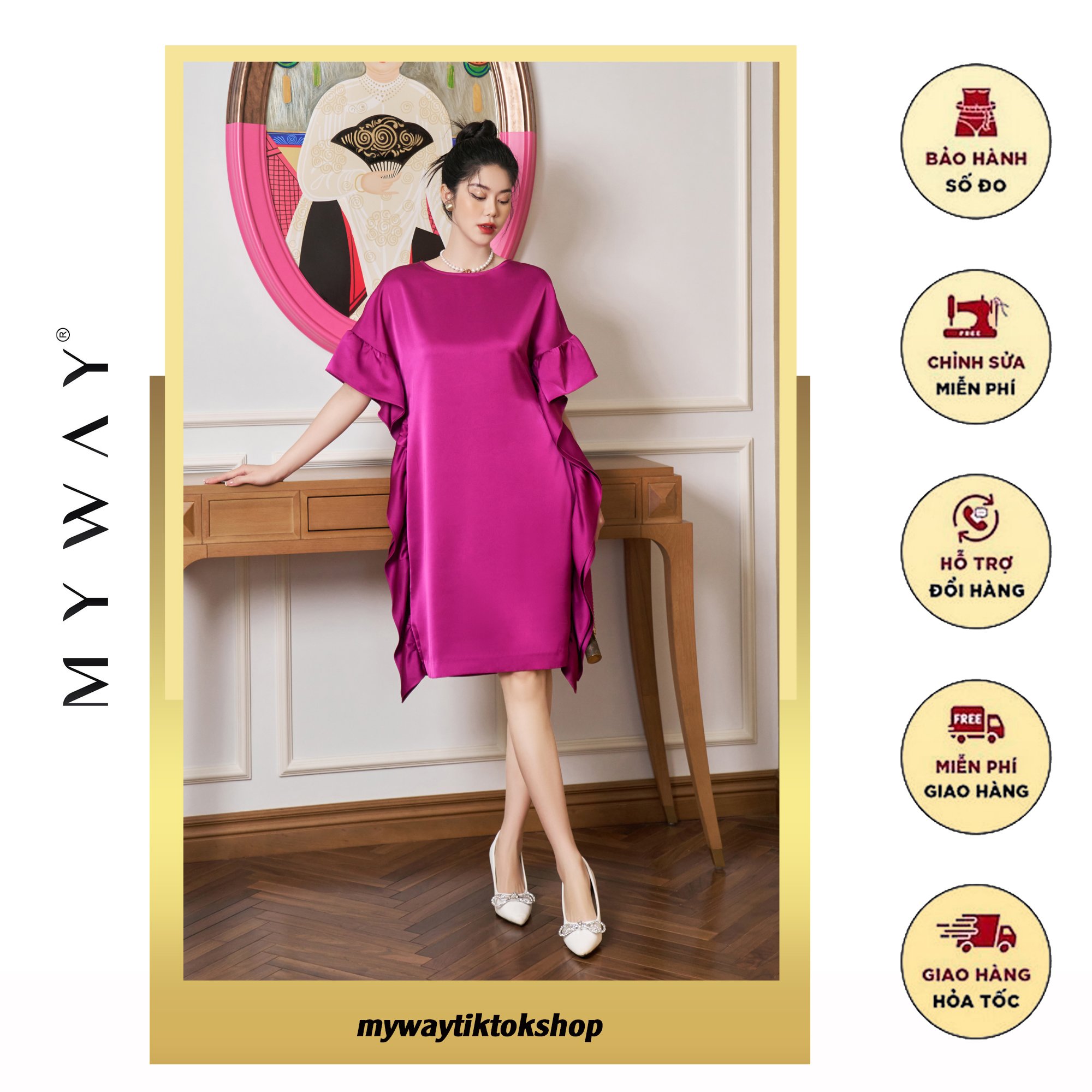 Đầm Suông Nữ MY WAY Chất Liệu Lụa Sang Trọng 1MD07113