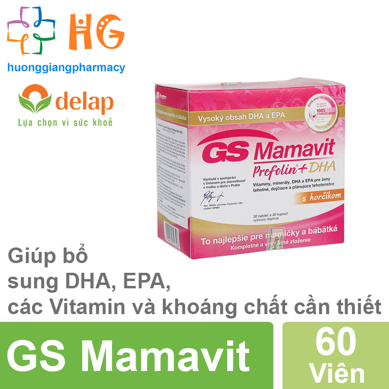 GS Mamavit Prefolin + DHA + EPA - Bổ sung dưỡng chất cần thiết cho phụ nữ mang thai và cho con bú (Hộp 60 Viên) nhập khẩu