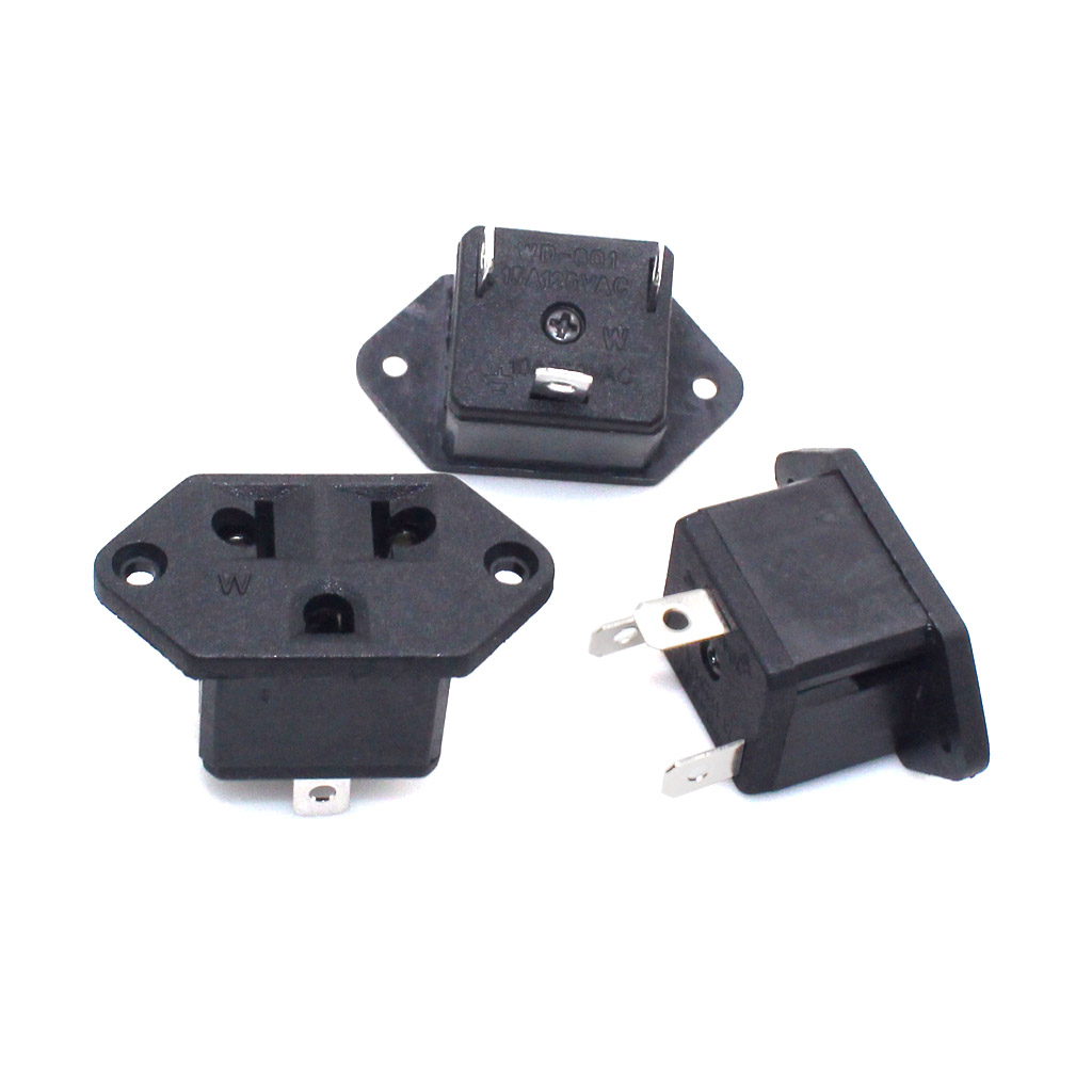10pcs/lot US Panel Mount Outlet Power Connector Industrial Female Socket AC Electrical Plug Black 10A 250V