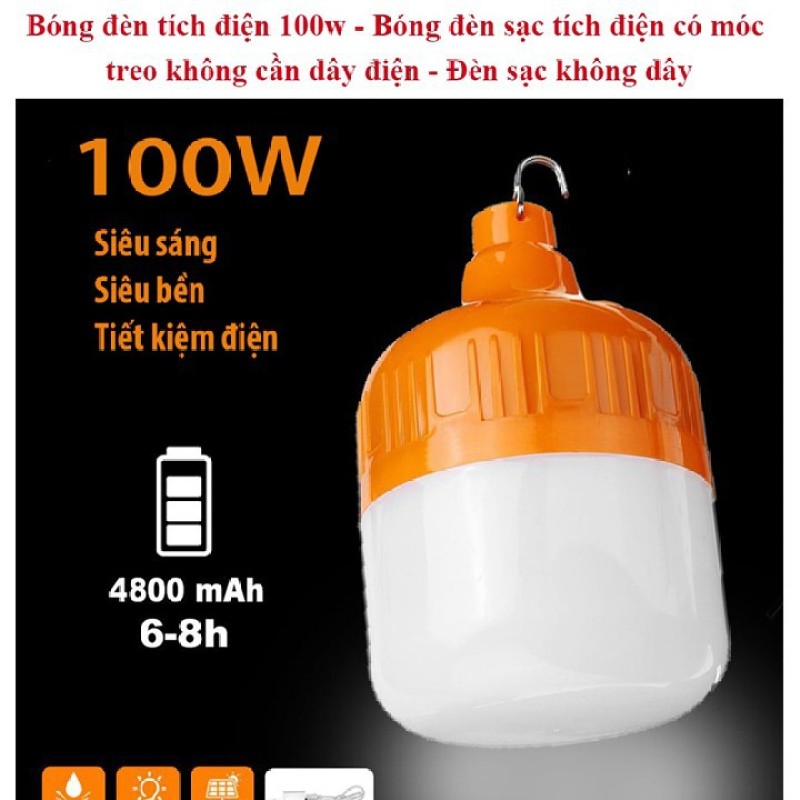 BÓNG ĐÈN LED SẠC TÍCH ĐIỆN 6-8H- 100W CÔNG TẮC 3 CHẾ ĐỘ SÁNG