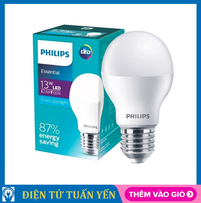 Bóng đèn led bulb Philips công suất 13W, đuôi đèn E27, gồm 2 loại ánh sáng trắng 6500K và ánh sáng vàng 3000K - Hàng chính hãng