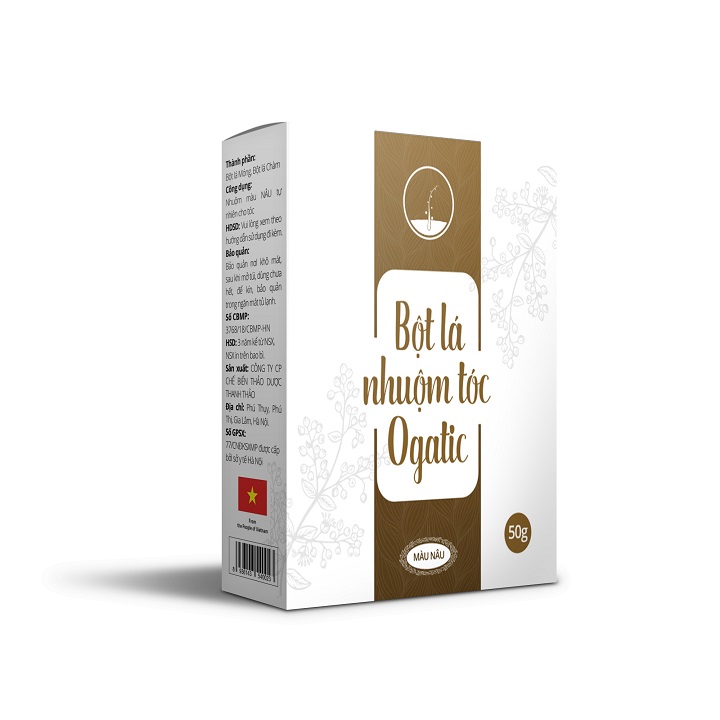 [HCM]Bột lá nhuộm tóc thảo dược Ogatic các màu (ĐEN, NÂU, NÂU ĐỎ, XANH ĐEN) - 50G/HỘP