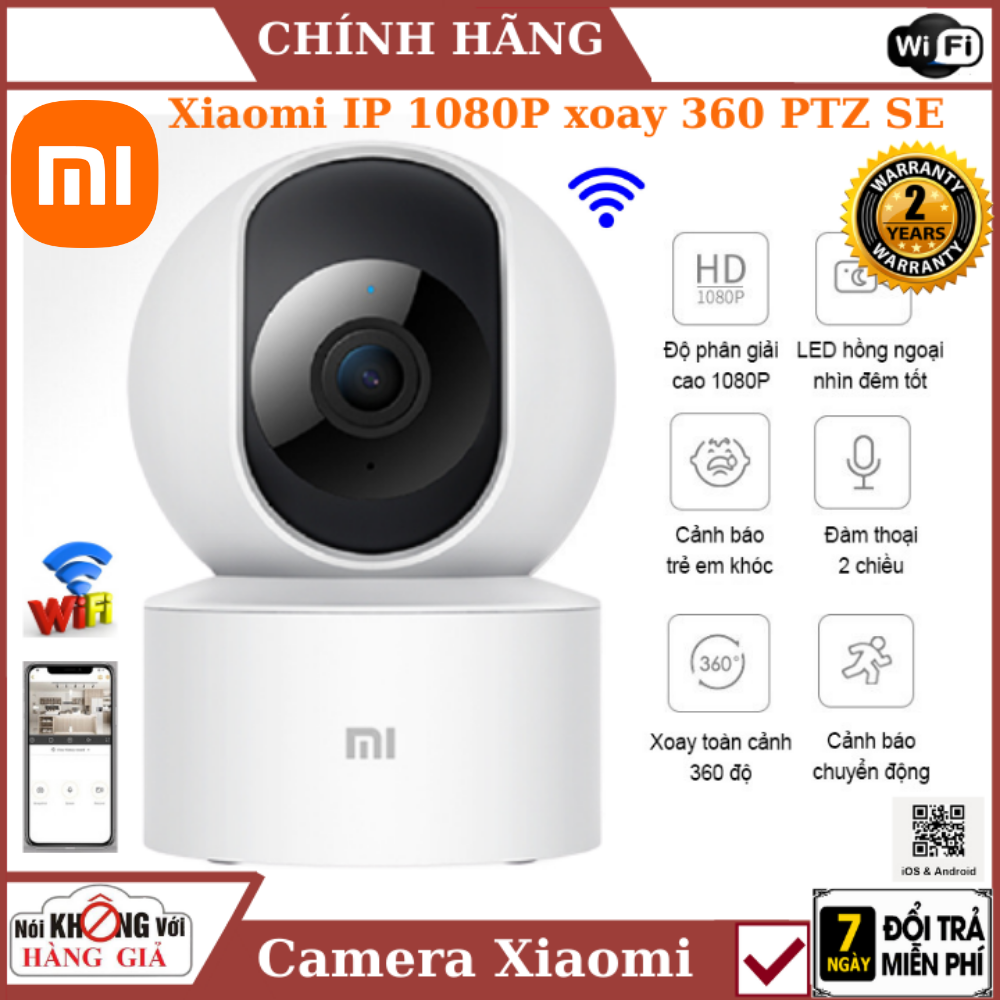 Camera wifi , Camera Xiaomi IP 1080P xoay 360 PTZ SE ,cảm biến cảnh báo chuyển động, đàm thoại 2 chiều , camera mini , camera ip , camera 360