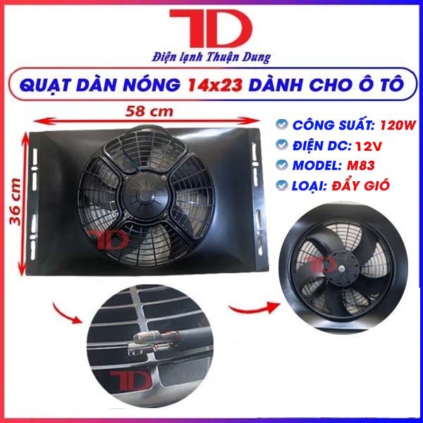 Quạt dàn nóng 14x23 inch 36x59cm loại 12V model M83 - Vật Tư Điện Lạnh Ô Tô Thuận Dung
