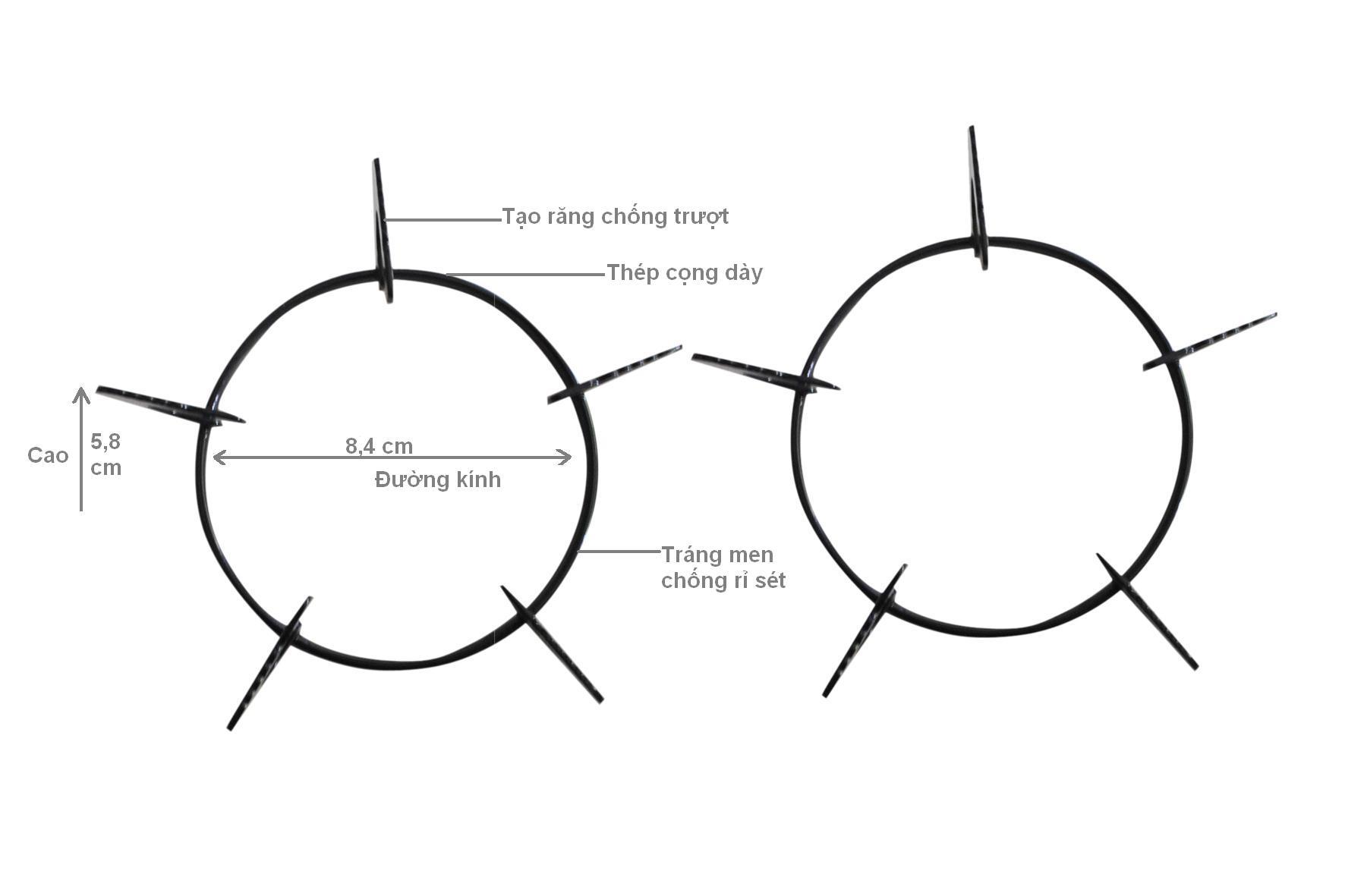 2 kiềng thép bếp ga âm đường kính 18,5cm