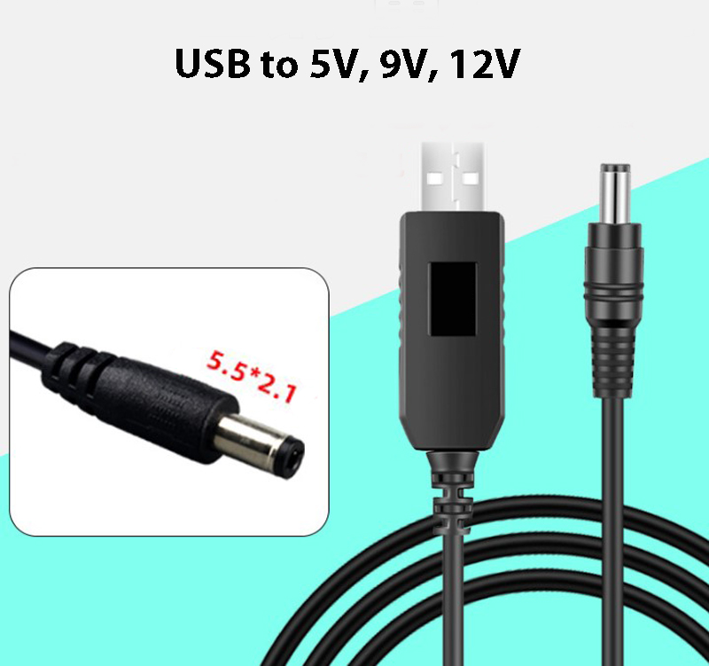 Dây cáp cấp nguồn Wifi, chuyển Đổi 5V USB sang 12V (sạc dự phòng cấp nguồn Wifi khi cúp điện)