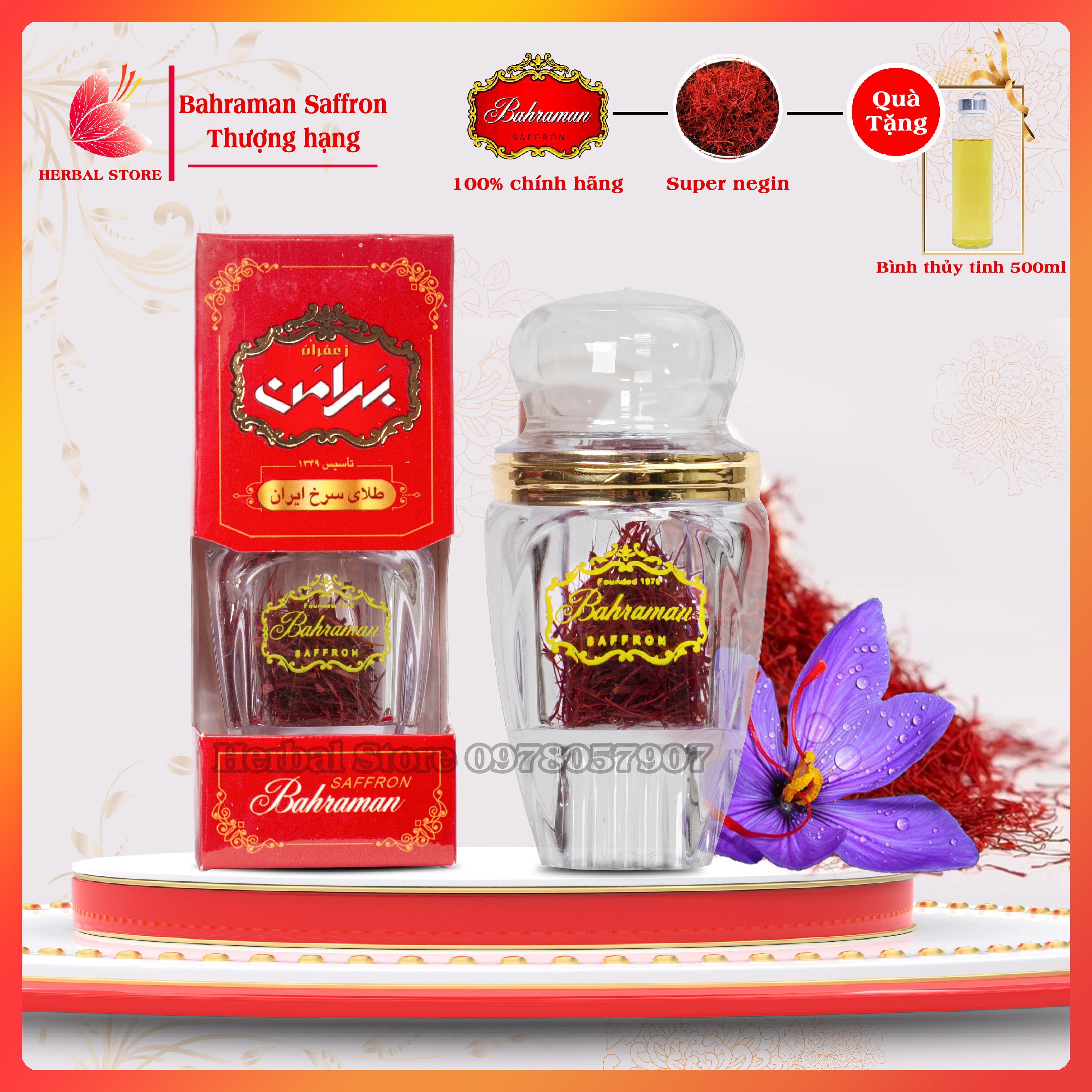 SAFFRON BAHRAMAN - NHỤY HOA NGHỆ TÂY chính hãng Iran - loại Super negin